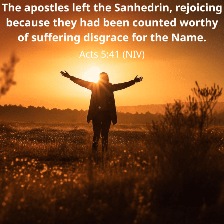The apostles left the Sanhedrin, rejoicing because they had been counted worthy of suffering disgrace for the Name.